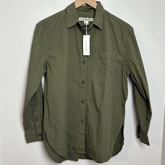 NEW Outerknown Women's XS The Weekend Shirt Green Organic Button Up Long Sleeve - Picture 2 of 11
